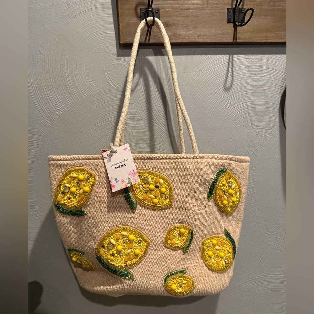 🍋 Viral Lemon Embellished Tote Bag | Made in India | NWT